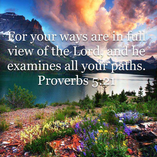 Proverbs 5:21 For a man's ways are before the eyes of the LORD, and the LORD examines all his paths.