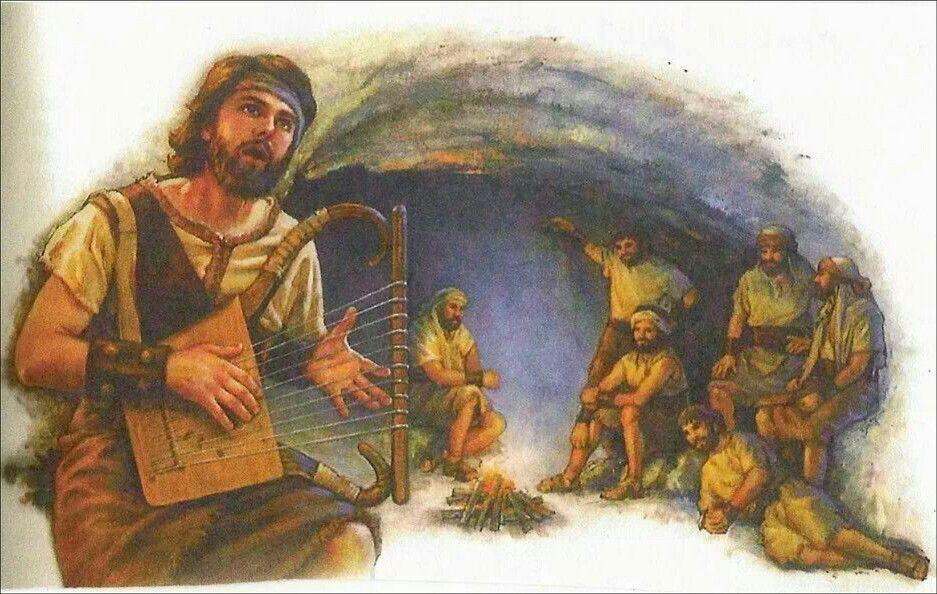 David with his 400 men in the caves. | Painting, Art, Bible