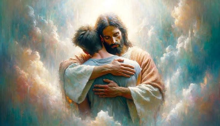 Jesus Hugging Another Person In The Sky Background, Picture Of Jesus ...