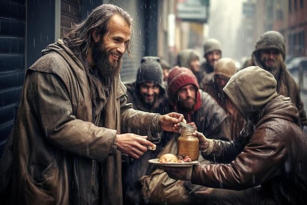 Premium Photo | Group of volunteers giving charity gifts to the poor
